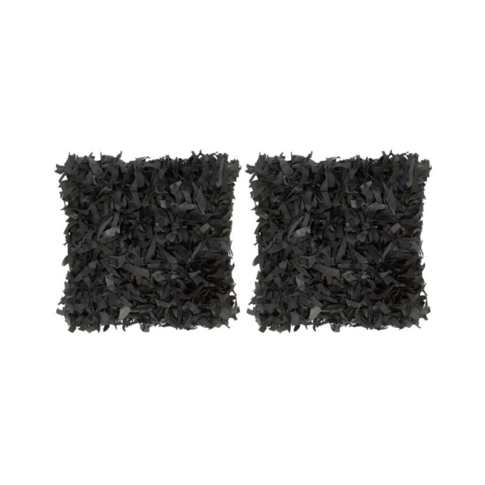 Coussins shaggy 2 pcs Noir 45x45 cm Cuir et coton