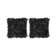 Coussins shaggy 2 pcs Noir 45x45 cm Cuir et coton