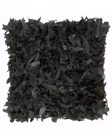 Coussins shaggy 2 pcs Noir 45x45 cm Cuir et coton