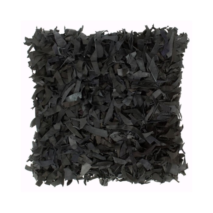 Coussins shaggy 2 pcs Noir 45x45 cm Cuir et coton