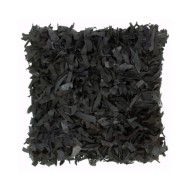 Coussins shaggy 2 pcs Noir 45x45 cm Cuir et coton