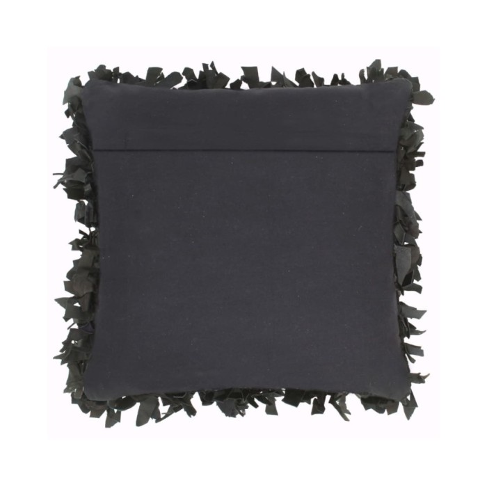 Coussins shaggy 2 pcs Noir 45x45 cm Cuir et coton