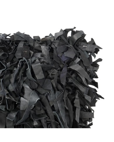 Coussins shaggy 2 pcs Noir 45x45 cm Cuir et coton