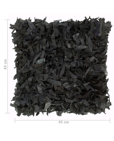 Coussins shaggy 2 pcs Noir 45x45 cm Cuir et coton