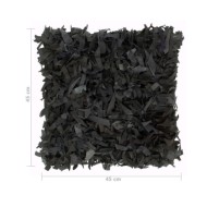 Coussins shaggy 2 pcs Noir 45x45 cm Cuir et coton