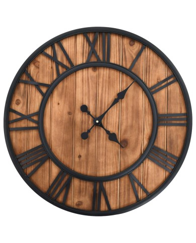 Horloge murale vintage à quartz Bois et métal 60 cm XXL