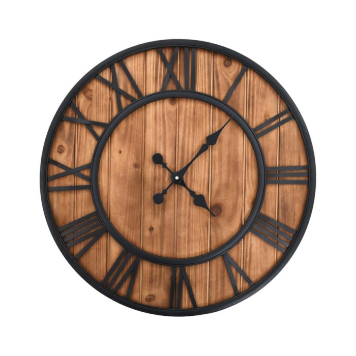 Horloge murale vintage à quartz Bois et métal 60 cm XXL