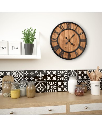 Horloge murale vintage à quartz Bois et métal 60 cm XXL