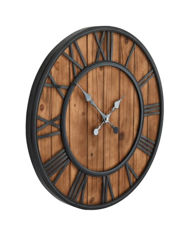 Horloge murale vintage à quartz Bois et métal 60 cm XXL