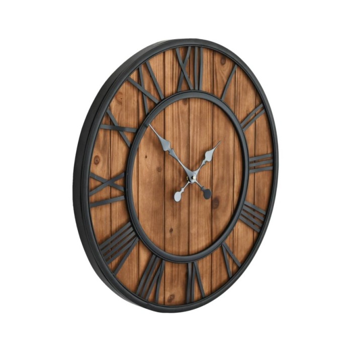 Horloge murale vintage à quartz Bois et métal 60 cm XXL
