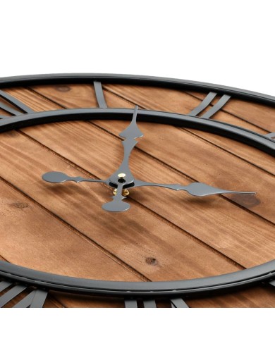 Horloge murale vintage à quartz Bois et métal 60 cm XXL