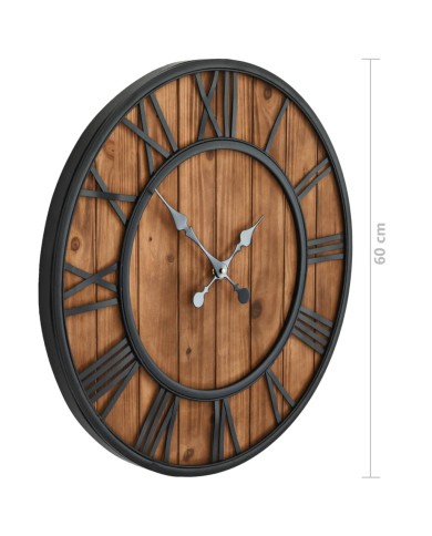 Horloge murale vintage à quartz Bois et métal 60 cm XXL