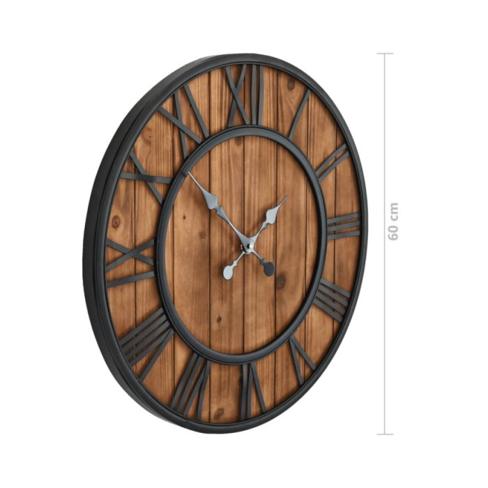 Horloge murale vintage à quartz Bois et métal 60 cm XXL