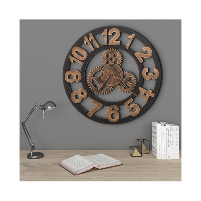 Horloge murale Métal 58 cm Doré et noir