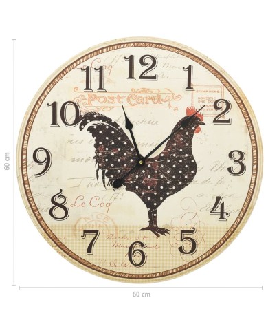 325184 Wall Clock with Chicken Design Multicolour 60 cm MDF