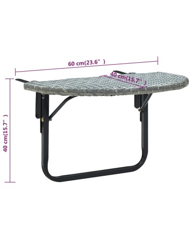Table de balcon Gris 60x60x40 cm Résine tressée