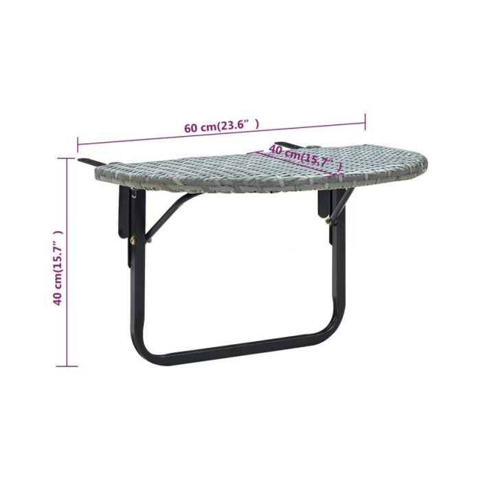 Table de balcon Gris 60x60x40 cm Résine tressée