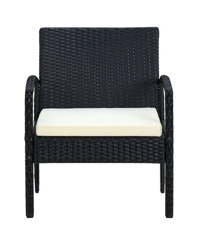 Chaise de jardin avec coussin Résine tressée Noir