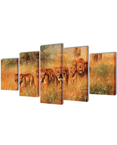 Set de toiles murales imprimées Lions 100 x 50 cm