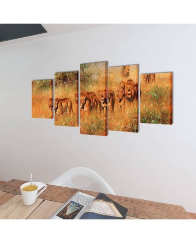 Set de toiles murales imprimées Lions 100 x 50 cm