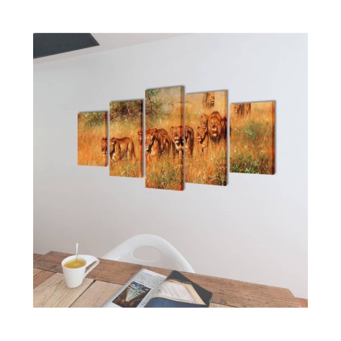 Set de toiles murales imprimées Lions 100 x 50 cm