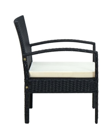 Chaise de jardin avec coussin Résine tressée Noir