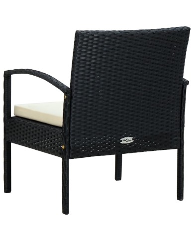 Chaise de jardin avec coussin Résine tressée Noir