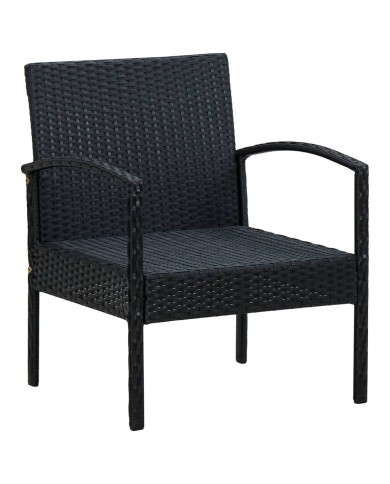 Chaise de jardin avec coussin Résine tressée Noir