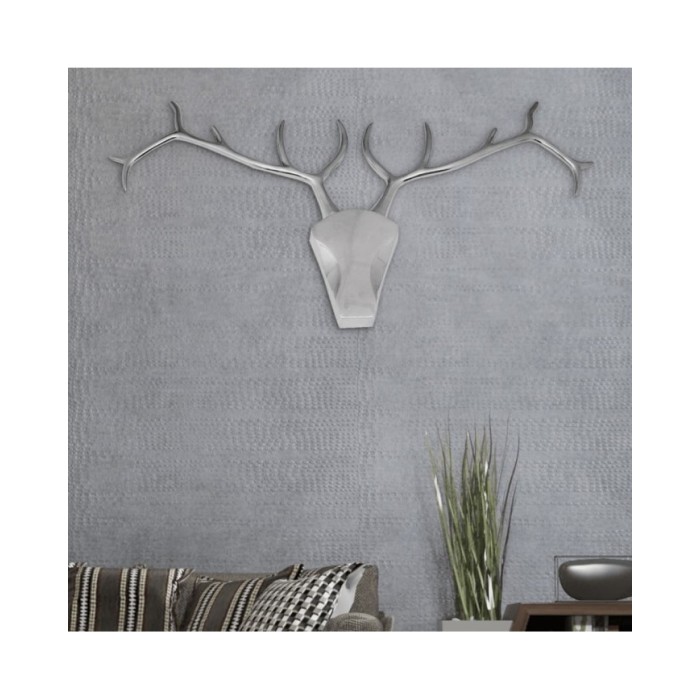 Décoration murale en forme de tête de cerf Aluminium Argenté