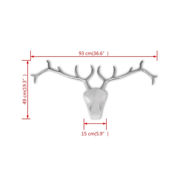 Décoration murale en forme de tête de cerf Aluminium Argenté
