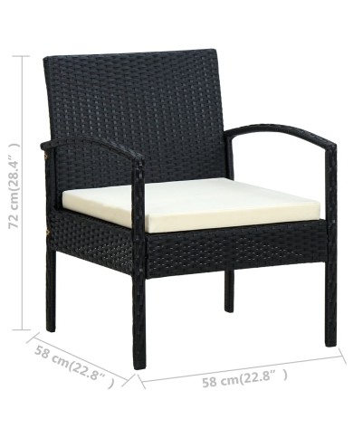 Chaise de jardin avec coussin Résine tressée Noir
