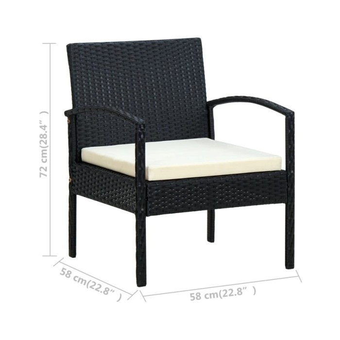 Chaise de jardin avec coussin Résine tressée Noir