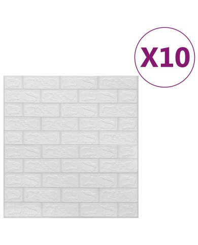 Papier peint 3D autoadhésif Briques 10 pcs Blanc