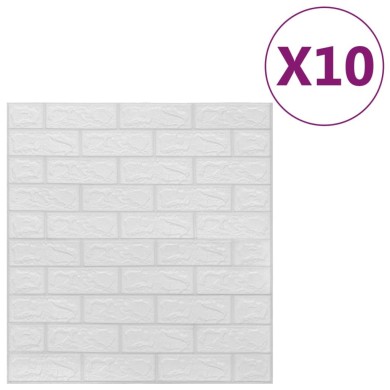 Papier peint 3D autoadhésif Briques 10 pcs Blanc
