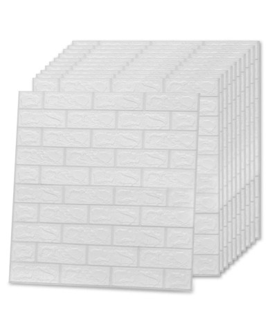 Papier peint 3D autoadhésif Briques 10 pcs Blanc