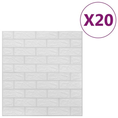 Papier peint 3D autoadhésif Briques 20 pcs Blanc