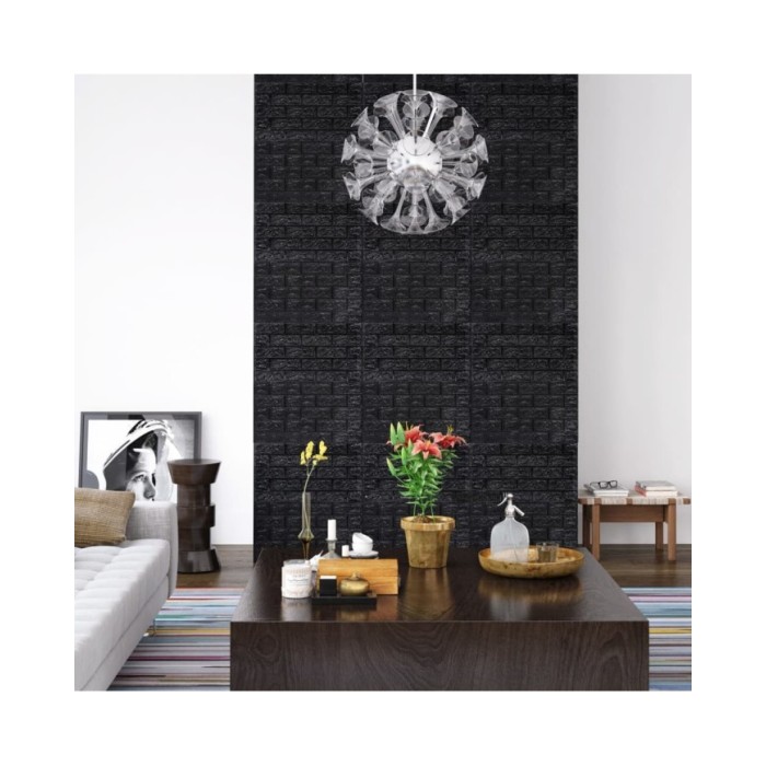 Papier peint 3D autoadhésif Briques 10 pcs Noir