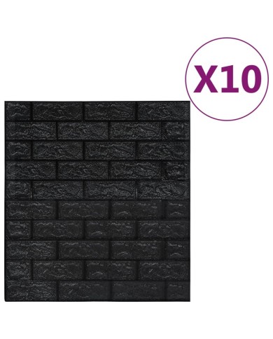 Papier peint 3D autoadhésif Briques 10 pcs Noir