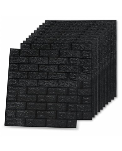 Papier peint 3D autoadhésif Briques 10 pcs Noir
