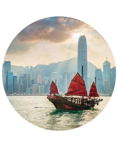 WallArt Papier peint cercle Skyline with Junk Boat 190 cm