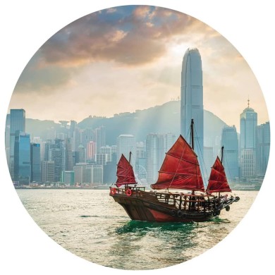 WallArt Papier peint cercle Skyline with Junk Boat 190 cm