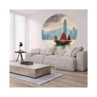 WallArt Papier peint cercle Skyline with Junk Boat 190 cm