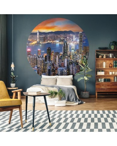 WallArt Papier peint cercle Skyline by Night 190 cm