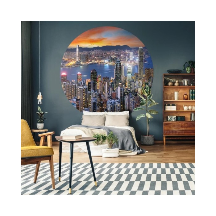 WallArt Papier peint cercle Skyline by Night 190 cm