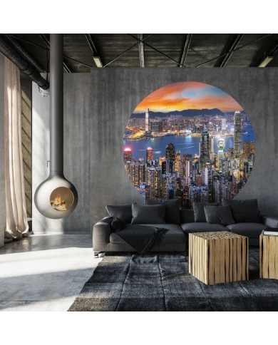 WallArt Papier peint cercle Skyline by Night 190 cm