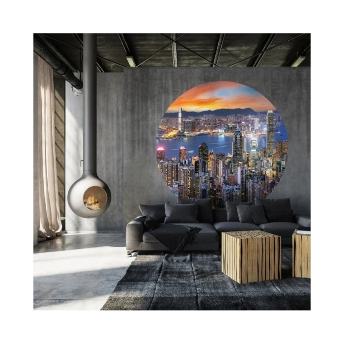 WallArt Papier peint cercle Skyline by Night 190 cm