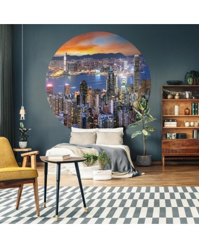 WallArt Papier peint cercle Skyline by Night 142,5 cm
