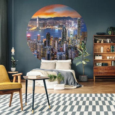 WallArt Papier peint cercle Skyline by Night 142,5 cm