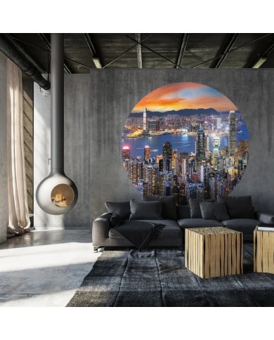 WallArt Papier peint cercle Skyline by Night 142,5 cm