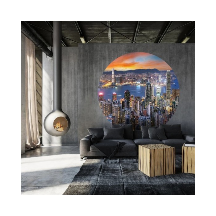WallArt Papier peint cercle Skyline by Night 142,5 cm